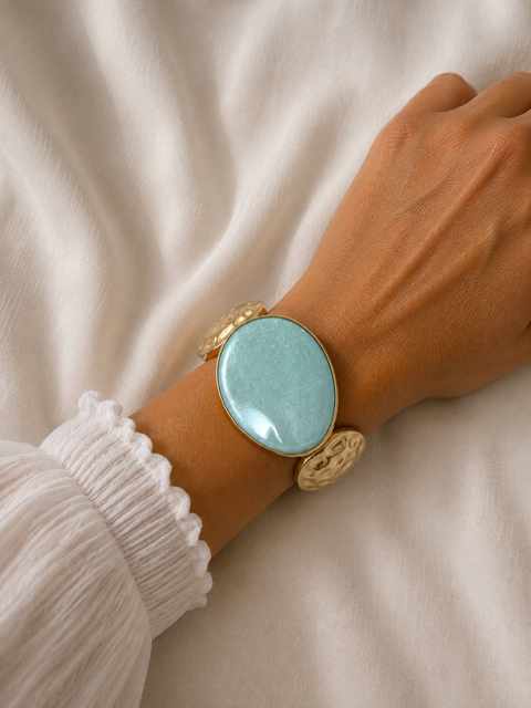 Bracelet manchette doré acier inoxydable avec médaillon nacré My Sweet Closet