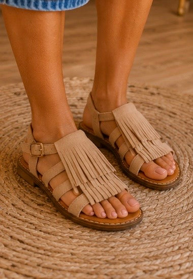 Sandales daim à franges pailletées dorées My Sweet Closet