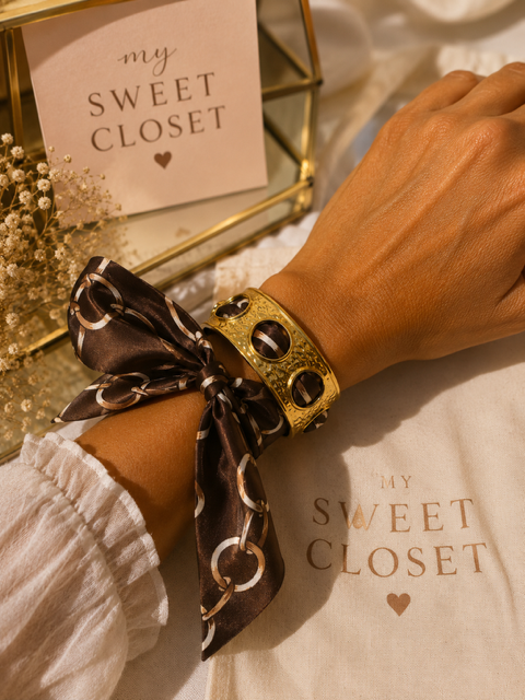 Bracelet manchette en acier inoxydable doré avec foulard interchangeable My Sweet Closet