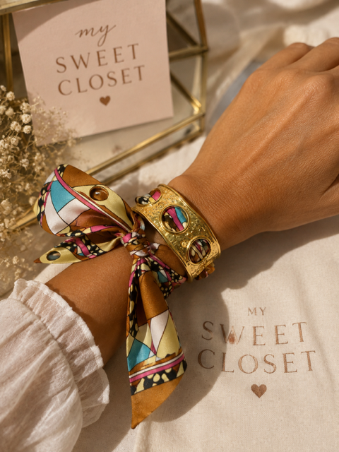 Bracelet manchette en acier inoxydable doré avec foulard interchangeable My Sweet Closet