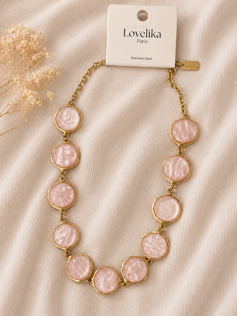 Collier doré en acier inoxydable à médaillons nacrés roses My Sweet Closet