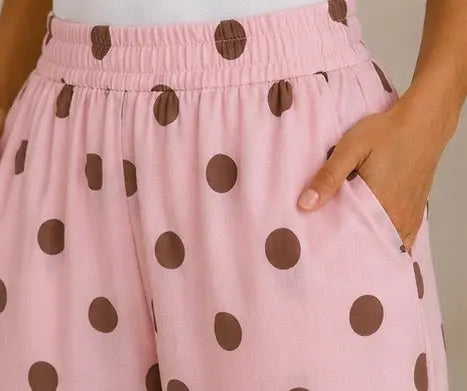 Pantalon palazzo rose à pois marron - Taille unique (34 à 40) My Sweet Closet