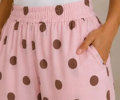 Pantalon palazzo rose à pois marron - Taille unique (34 à 40) My Sweet Closet