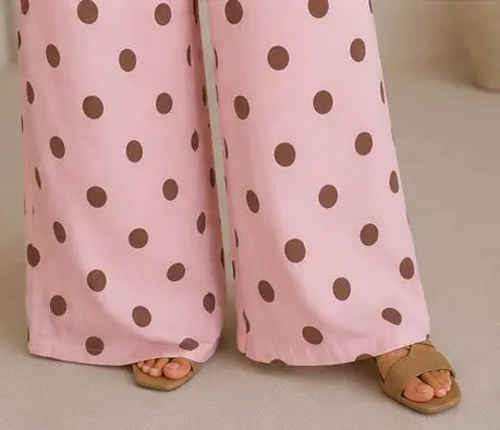 Pantalon palazzo rose à pois marron - Taille unique (34 à 40) My Sweet Closet