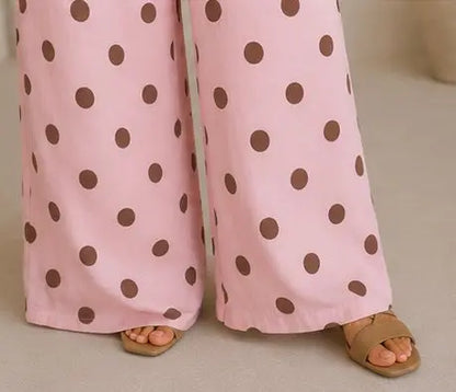 Pantalon palazzo rose à pois marron - Taille unique (34 à 40) My Sweet Closet
