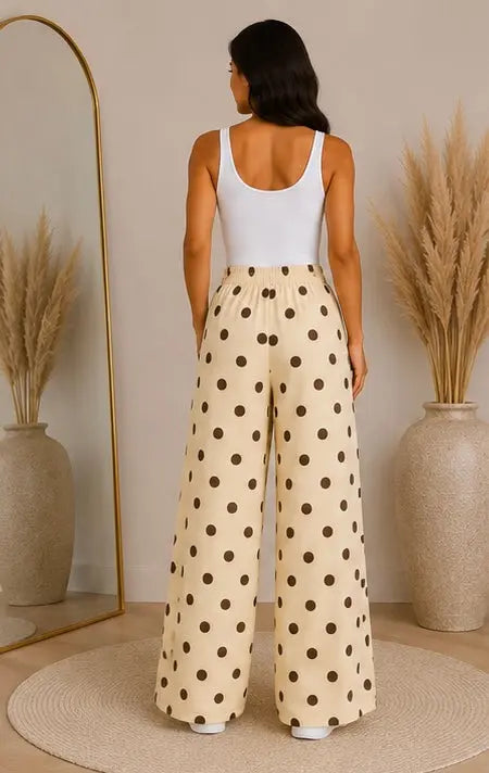 Pantalon palazzo jaune à pois marron - Taille unique (34 à 40) My Sweet Closet