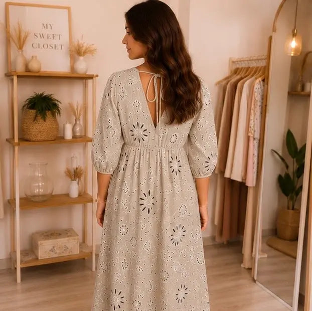 Robe longue en gaze de coton Ecru imprimé bandana - Taille unique (34 à 40) My Sweet Closet