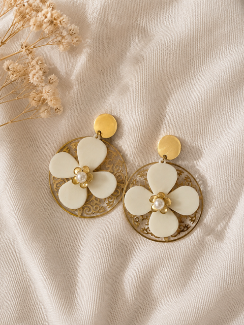 Boucles d'oreilles pendantes fleur & perle My Sweet Closet