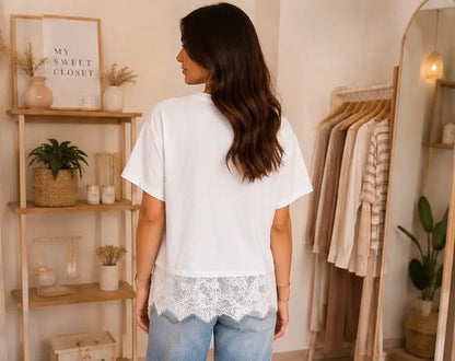 T-shirt avec dentelle Blanc - Taille unique (34 - 40) My Sweet Closet
