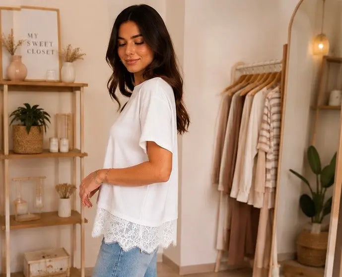 T-shirt avec dentelle Blanc - Taille unique (34 - 40) My Sweet Closet