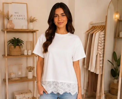 T-shirt avec dentelle Blanc - Taille unique (34 - 40) My Sweet Closet