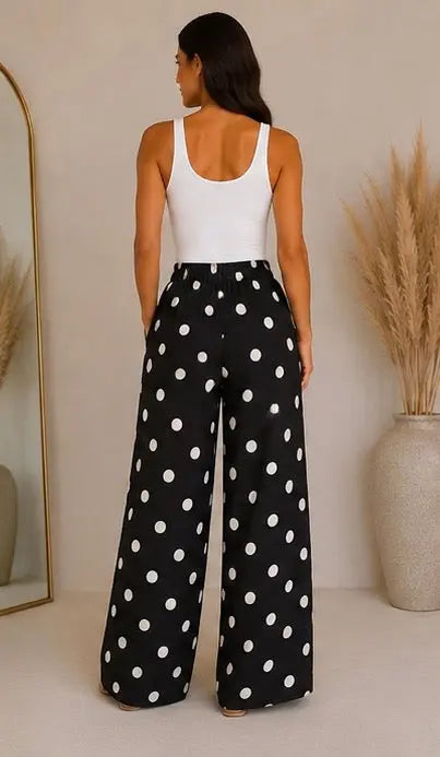 Pantalon palazzo noir à pois blanc - Taille unique (34 à 40) My Sweet Closet