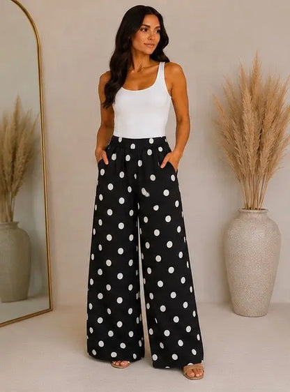 Pantalon palazzo noir à pois blanc - Taille unique (34 à 40) My Sweet Closet