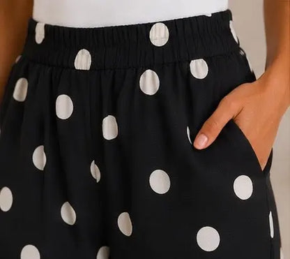Pantalon palazzo noir à pois blanc - Taille unique (34 à 40) My Sweet Closet