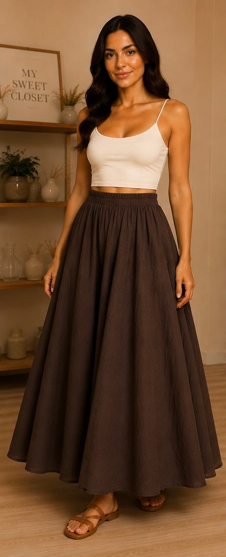 Jupe longue ample en coton - Chocolat My Sweet Closet