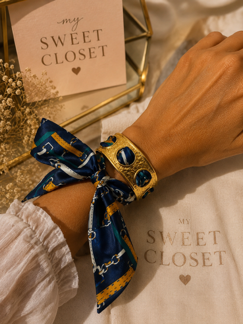 Bracelet manchette en acier inoxydable doré avec foulard interchangeable My Sweet Closet