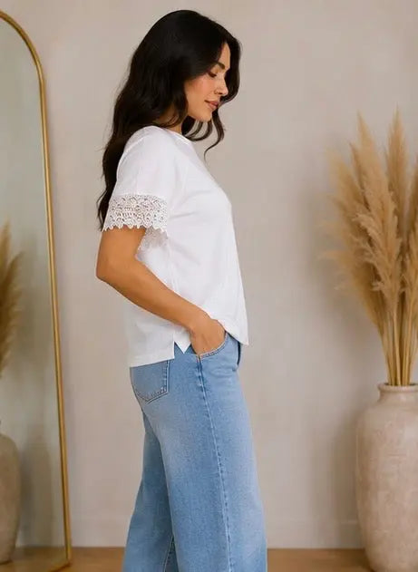 T-shirt blanc à manches dentelle My Sweet Closet