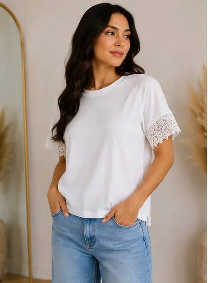 T-shirt blanc à manches dentelle My Sweet Closet