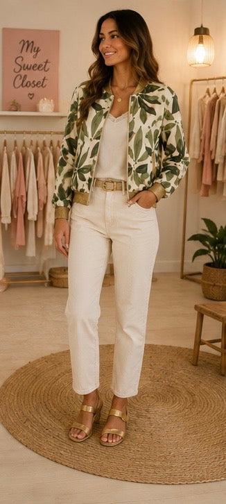 Bomber imprimé feuillage vert & détails dorés My Sweet Closet