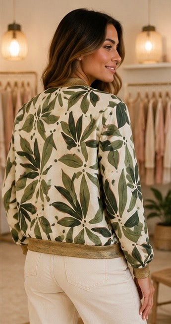 Bomber imprimé feuillage vert & détails dorés My Sweet Closet