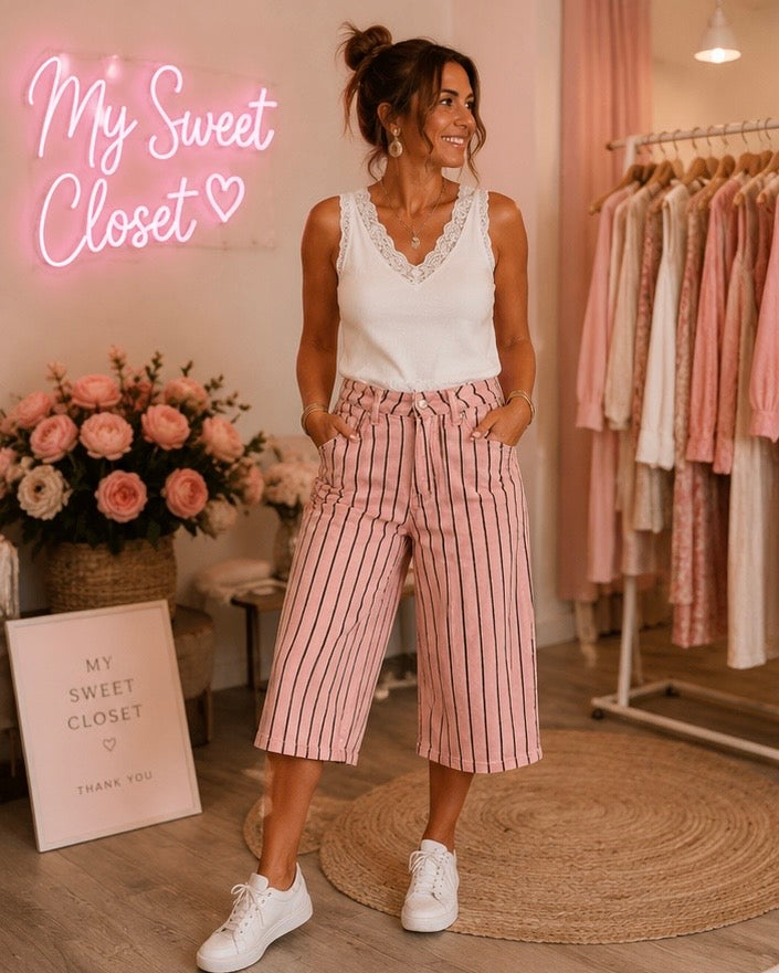 Bermuda long rose à rayures chocolat - Coupe large My Sweet Closet
