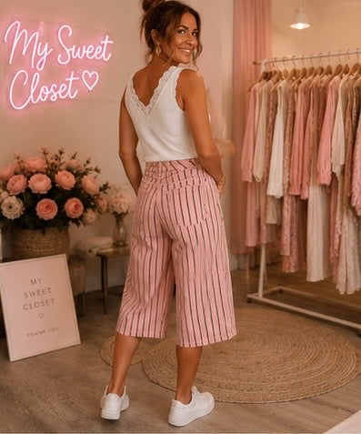Bermuda long rose à rayures chocolat - Coupe large My Sweet Closet